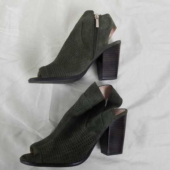 Essex Lane Boots Womens 8 M Dark Green Booties Side Zip Block High Heel Peep Toe - Picture 5 of 11